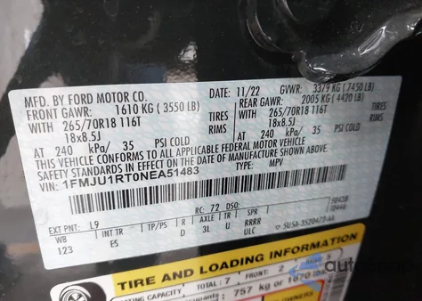 2022 Ford Expedition Timberline из США, поврежденный, VIN 1FMJU1RT0NEA51483